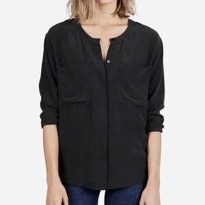 Everlane Black Silk Pocket Long Sleeve Shirt